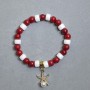 Artificial Coral Bracelet with Rondelle Beads 8x6 mm and Bead 7.5 mm, 18 cm Long, Stretch, with Metal Insert
