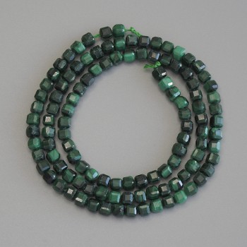 Malachite Beads Faceted Cube, 3x3 mm diameter, 39 cm length on thread