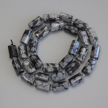 Beads of Snowy Obsidian Apache Tears, Faceted Cut, Diameter 11x7-8 mm ±, with 3 mm seed beads, Length 40 cm ± on thread