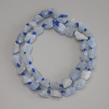 Aquamarine Beads, Unpolished Stones, Diameter 9–12×6–10 mm, Length about 42 cm on thread