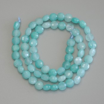 Aquamarine faceted coin-shaped beads, 6 mm diameter, 39 cm length on thread