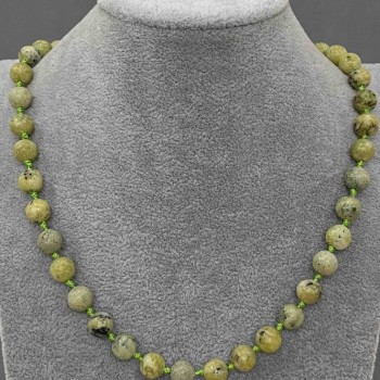 Yellow Turquoise Necklace, Natural Stone, Smooth Bead, 8.5 mm Diameter, 50 cm Length