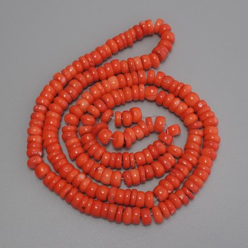 Coral Rondelle Beads, diameter 9×4–4.5 mm, length 80 cm ± on beading thread