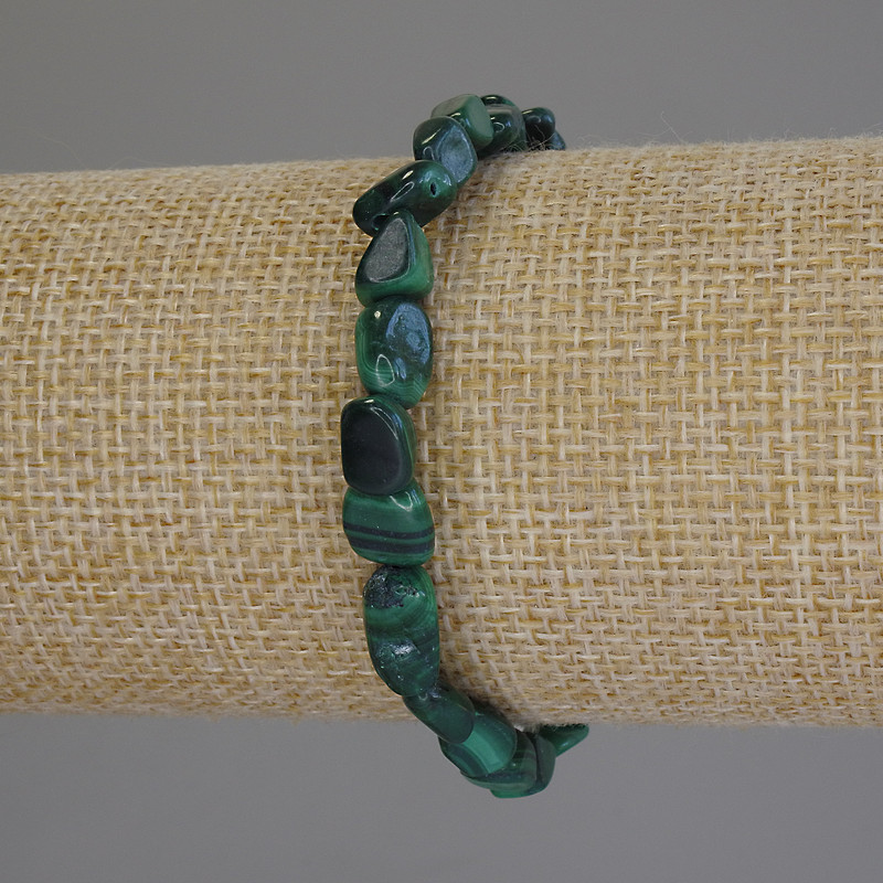 Malachite Faceted Bracelet, bead size 8x5-8 mm, length 18 cm, stretch