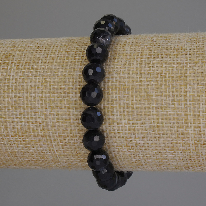 Agate Bracelet with Faceted Beads, 8 mm, 18 cm, Stretch
