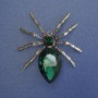 Spider Brooch with Green Crystal, Multicolored Rhinestones, 65mm ± Gold-Toned Metal