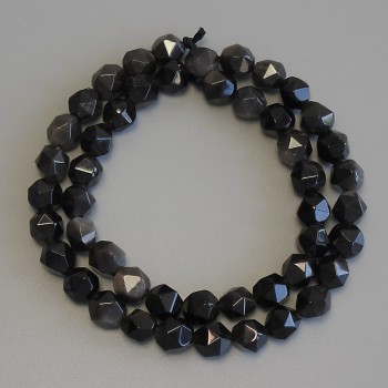 Beads of Silvery Obsidian, Faceted, diameter 8×7 mm, length 38 cm