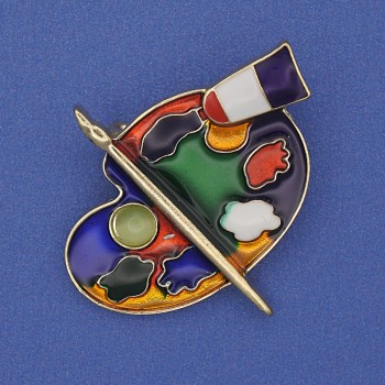 Palette brooch-pendant with enamel in golden metal 40x37mm+