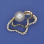 Brooch 'Pearl Accent' (Synthetic) White rhinestones, Gold-Tone Metal, 37x30mm+