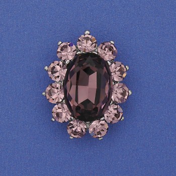 Brooch Accent: Rich Pink Crystal, Rhinestones, Silver-Tone Metal, 30×24 mm+