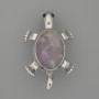 Amethyst Turtle Brooch-Pendant 52x35mm ± Moving Parts, Silver-Colored Metal