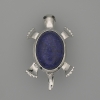 Brooch-Pendant Turtle Azurite 52 x 35 mm ± Movable Parts, Silver-Toned Metal