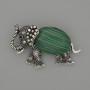 Brooch-Pendant Elephant with Malachite 45x27 mm +/- black inlays, silver-tone metal