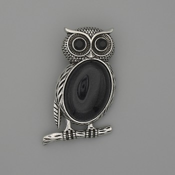 Brooch-Pendant Owl Aventurine Night of Cairo 45x25mm ± Black Srazi Silver-Tone Metal