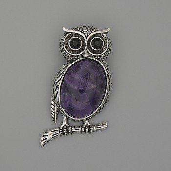 Owl Brooch-Pendant with Amethyst