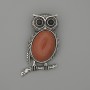 Brooch-Pendant Owl with Aventurine 'Golden Sand' 45x25 mm +/- Black Crystals Silver-Tone Metal