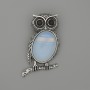 Owl Brooch-Pendant with Moonstone 45x25 mm ± Black Marcasites, Silver-Tone Metal