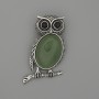 Owl Jade Brooch-Pendant 45×25 mm ± black rhinestones, silver-tone metal