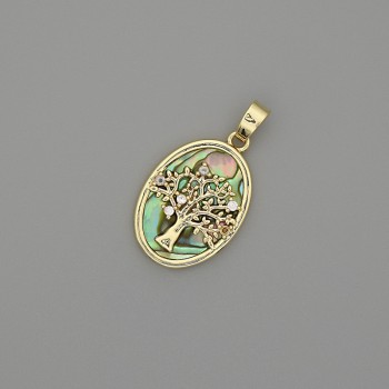 Haliotis Tree Pendant 18x13mm +/-, length 25mm +/- gold-tone metal