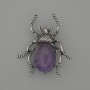 Beetle Amethyst Brooch-Pendant, 44×37 mm, silver-toned metal