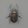 Beetle Brooch-Pendant with Tiger's Eye 44×37 mm, silver-toned metal