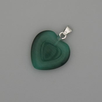 Pendant "Green Heart Cat's Eye" with silver-toned metal, diameter 20x20 mm, length 30 mm approx