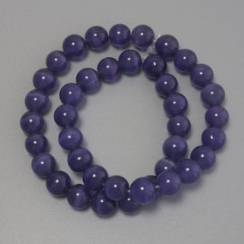 Cat's Eye Beads Purple Synthetic Stone, Smooth Round Beads, 8 mm Diameter ± on Beading Thread, Length 36 cm+
