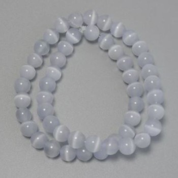 Cat's Eye Beads, Gray Synthetic Stone, Smooth Round Beads, Diameter 9.5 mm, on thread, length 37 cm+