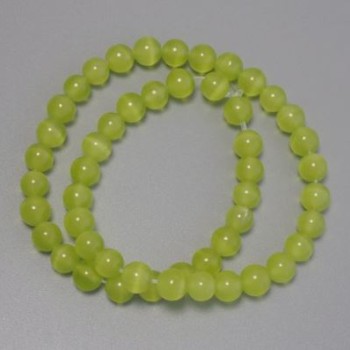 Cat's Eye Beads Olive Green 8mm Smooth Bead, on beading thread, 38 cm long
