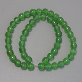 Cat's Eye Beads, Green Synthetic Stone, Smooth Round Beads, Diameter 8 mm ± on Thread, Length 36 cm+