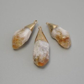 Faceted Citrine Pendant, assorted sizes 15-18×41-47 mm, ± gold-tone metal