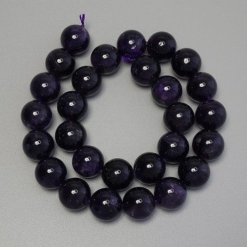 Amethyst Beads Smooth Ball, 14mm Diameter ± on Thread, Length 40cm ±