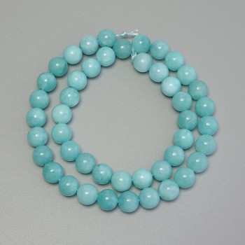 Aquamarine Beads, Smooth Round Beads, Diameter 8.5 mm, On Thread, Length 38 cm