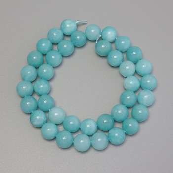 Aquamarine Beads, Smooth Sphere, 10 mm Diameter ± on Thread, 38 cm Length ±