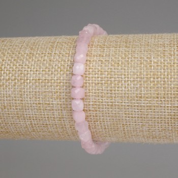 Pink Quartz Bracelet with Faceted Cubes, 5mm, 18 cm Elastic