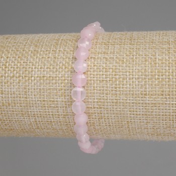 Rose Quartz Bracelet with Faceted Coin Beads, 6mm, 18 cm Stretch