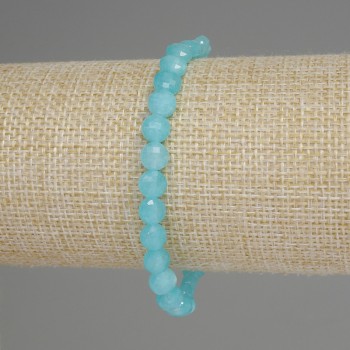 Aquamarine bracelet with faceted coin beads, 6 mm diameter, 18 cm length, stretch