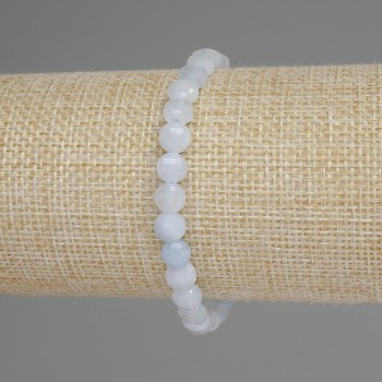 Aquamarine Bracelet with Faceted Coin Beads, 6mm Diameter, 18cm Length, Stretch