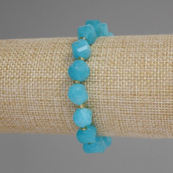 Aquamarine bracelet with faceted rhombus beads, 9x8 mm, with 3 mm seed beads, length 18 cm, stretch