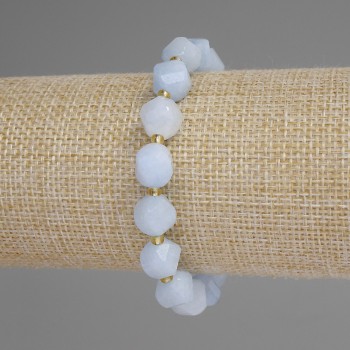Faceted Aquamarine Bracelet with Diamond-Shaped Beads, 10×9 mm, 3 mm Seed Beads, 18 cm Stretch