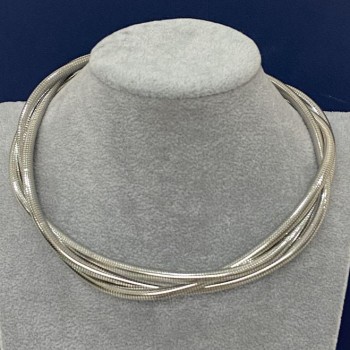 Triple Necklace - silver-tone metal choker with extender chain