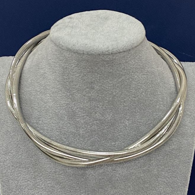 Triple Necklace - silver-tone metal choker with extender chain