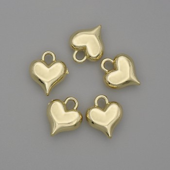 Heart Pendant in Golden Metal, Diameter 11×13 mm ±, Pack of 5, Ear Hole 2.5 mm