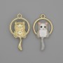 Cat Pendant with White and Gray Enamel on Gold-Tone Metal, Diameter 15x27 mm, Pack of 2