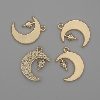 Moon and Star Pendant in Golden Metal, 16 mm diameter, 18 mm length, pack of 4