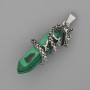 Malachite Hexagon Pendant with Dragon 35x15mm+-, Length 44mm+-