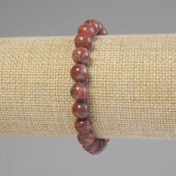 Red Jasper Bracelet with Smooth Round Beads, 8mm Diameter, 18 cm Length, Stretch