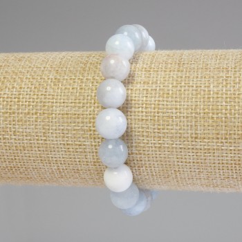 Aquamarine Bracelet with Smooth Beads, 10mm Diameter, 18cm Length, Stretch