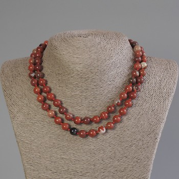 Long Red Jasper Necklace with Smooth Beads, 9 mm Diameter, 84 cm Length
