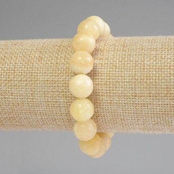 Yellow Agate Bracelet with Smooth Round Beads, 12 mm Diameter, 18 cm Length, Stretch